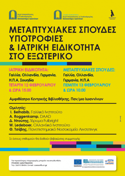 Πανεπιστήμιο Ιωαννίνων: Εκδηλώσεις για Ειδικότητα, Μεταπτυχιακά, Υποτροφίες στο εξωτερικό