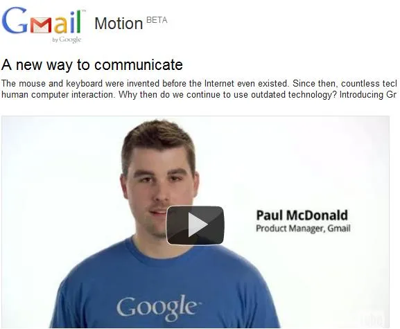 Gmail | Παρουσιάζει το Gmail Motion (ως πρωταπριλιάτικη φάρσα)