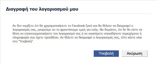 deletion of facebook account