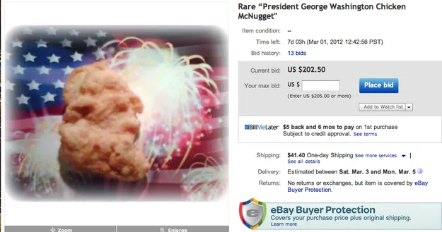 Πουλά στο ebay κοτόπουλο που έμοιαζε στον Washington!
