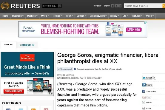 Reuters «σκοτώνει» Soros