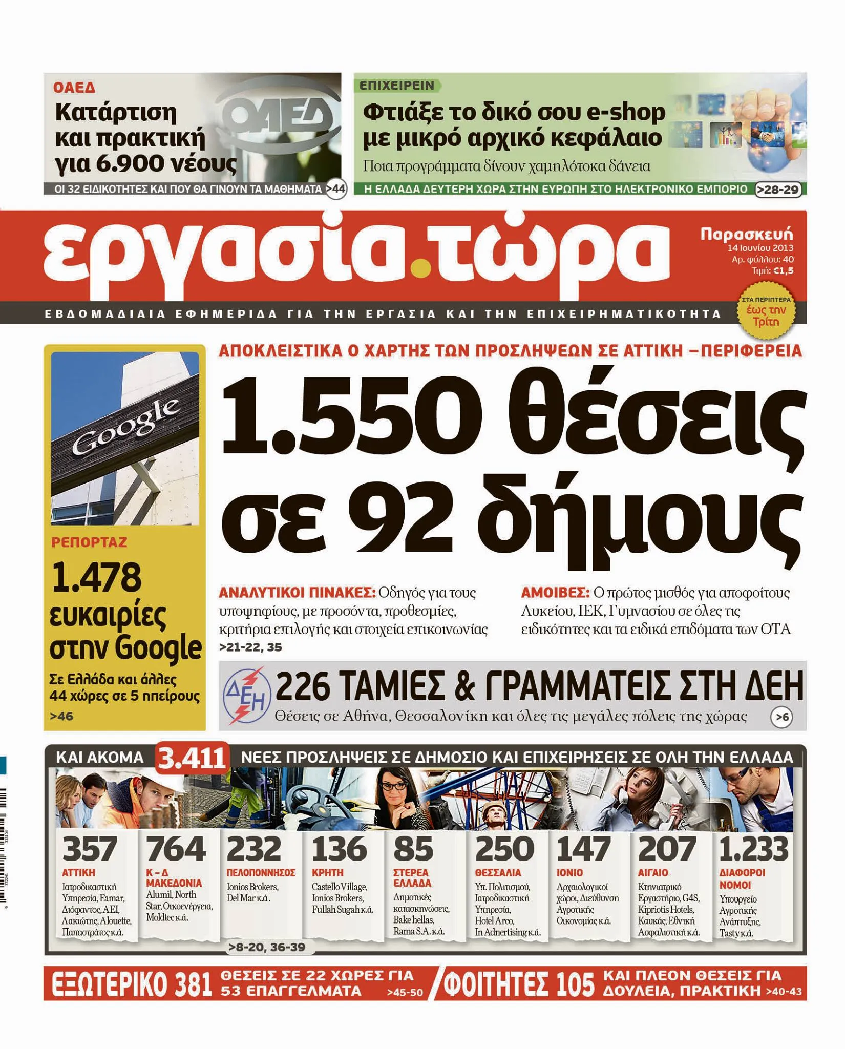 Εφημερίδα «Εργασία Τώρα» | 1.550 Θέσεις σε 92 Δήμους 