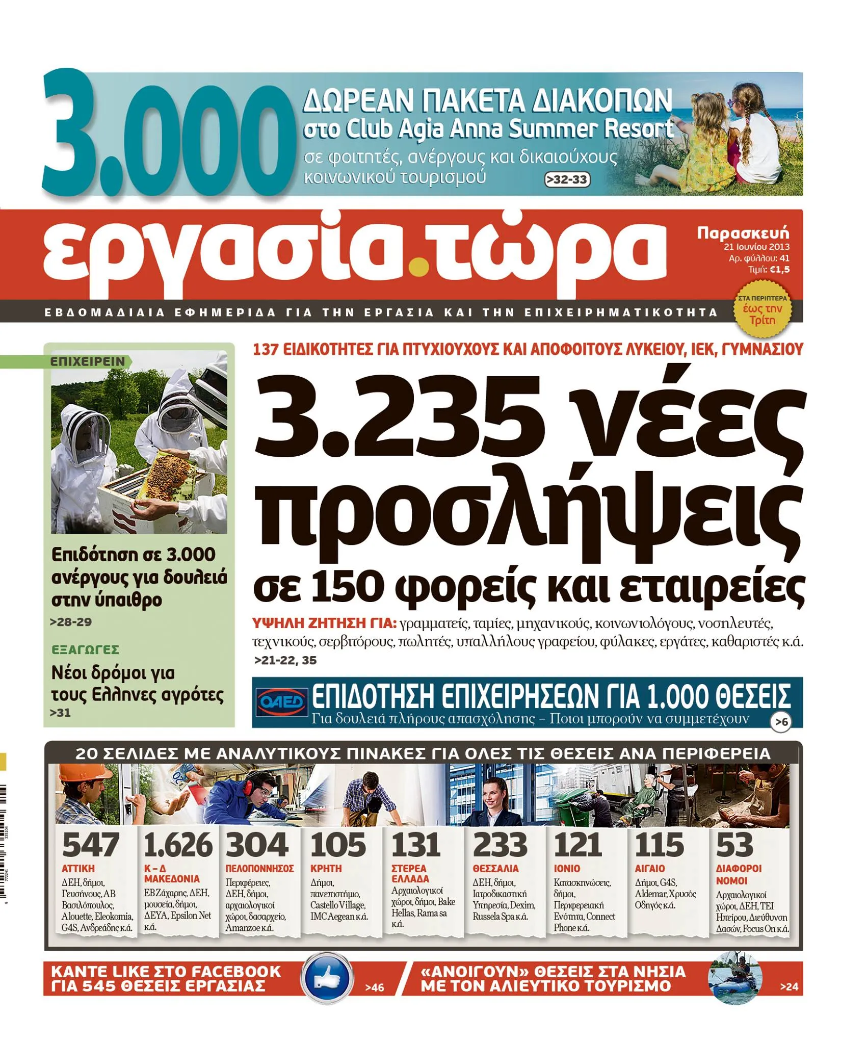 Εφημερίδα «Εργασία Τώρα» | 3.235 προσλήψεις σε 150 φορείς