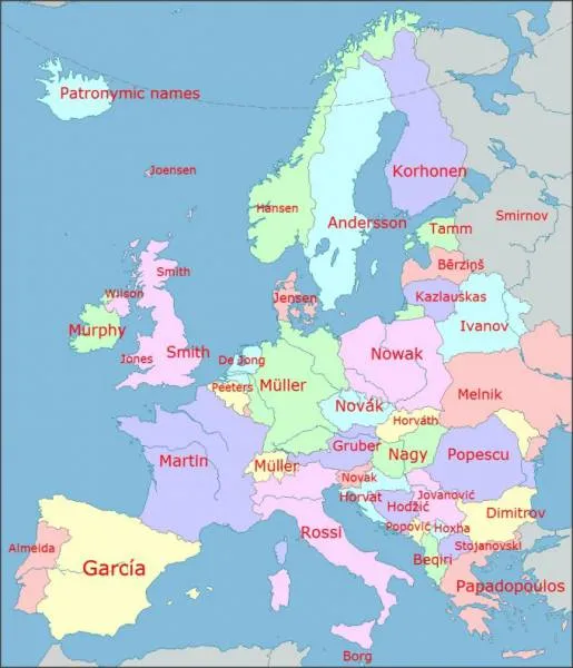 Χάρτης με τα πιο συνηθισμένα επίθετα κάθε χώρας