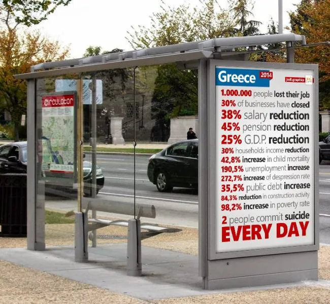 Στάση λεωφορείου στο Λονδίνο φανερώνει την Ελλάδα της κρίσης...