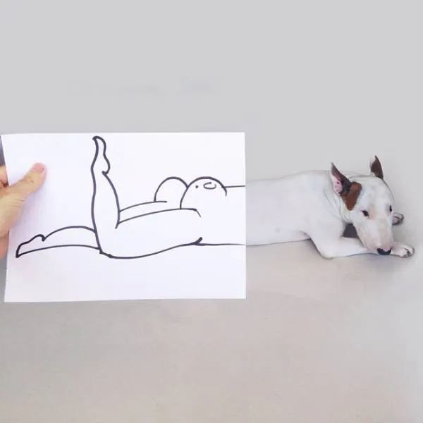 Ένα bull terrier ποζάρει και το αφεντικό του... ζωγραφίζει